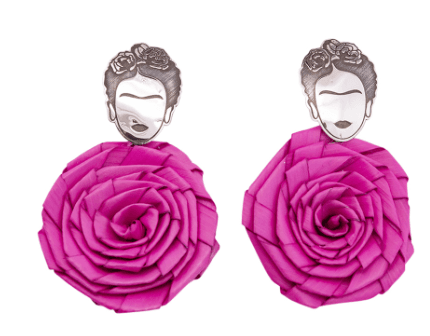 Aretes Frida Grabado Y Cortado A Laser Con Flor De Palma, Poste Y Paloma #4.2*2.5cm Rosa