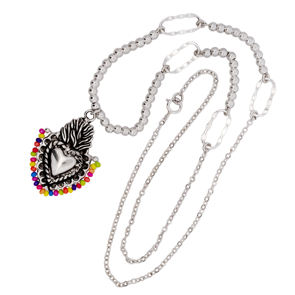 Collar Sagrado Corazon De Jesus Colores #50cm Multicolor